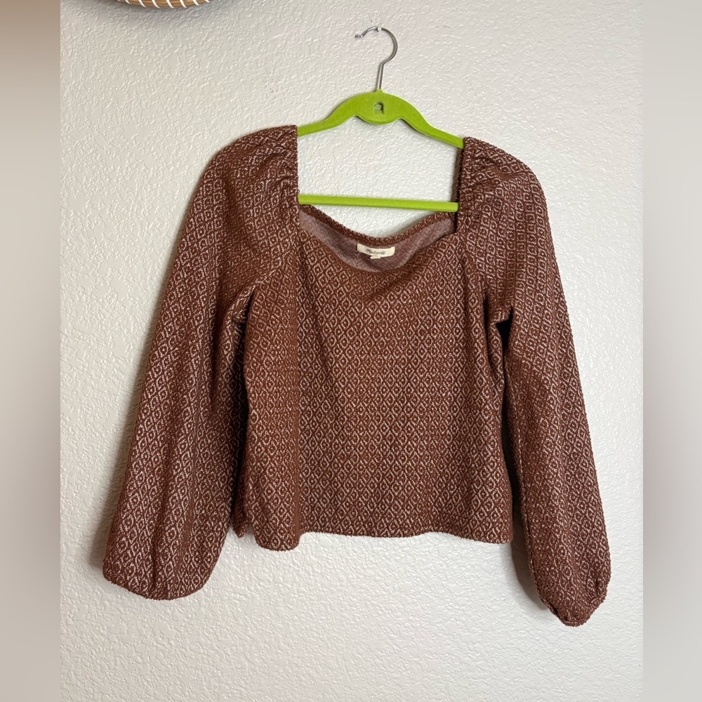 Madewell Jacquard Puff Sleeve Crop Top Dark Merlot Brown